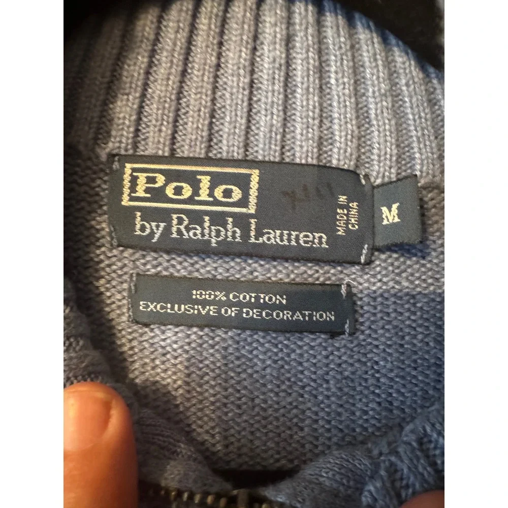 Polo Ralph Lauren Quarter Zip Sweater M Blue Cotton Pony Logo Preppy Old Money